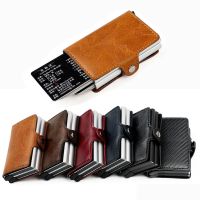 Custom RFID Blocking Men Wallet Credit Card Holder Leather Card Wallet Double Metal Box ID Card Holder Money Clip Purse New 2023 Wallets