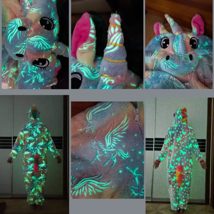 ฤดูหนาว-jumpsuit-เด็ก-kigurumi-อะนิเมะ-overalls-สำหรับเด็ก-unicorn-ชุดนอน-warm-plush-glow-in-the-dark-ชุดนอนชายหญิง-onesies