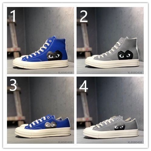 2022 Converse Kawakubo Ling Co-branded CDG Blue Black Heart Low-Top Canvas  Shoes CDG Convere 1970S PLAY Kawakubo Ling Cooperation Royal Blue Canvas  Shoes Women's Men's Sports Shoes 