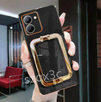 เคสโทรศัพท์ชุบโลหะด้วยไฟฟ้าหรูหราสำหรับ VIVO V29 Y02 Y02T ป้องกันเลนส์กล้อง Y16 4G Y35 Y22 Y22S V25e V25 Pro Y55 5G Y02A ใหม่พร้อมโลหะตัวยึดรองรับเคสนิ่ม VIVOV29ฝาครอบกันกระแทก