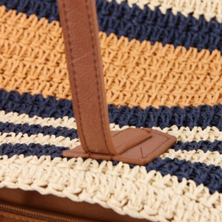 new-striped-one-shoulder-bag-straw-bag-korean-version-ins-sen-series-holiday-hand-woven-beach-handbag-leisure-women-bag