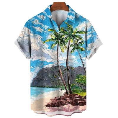 2023เสื้อลายต้นมะพร้าวสำหรับผู้ชายเสื้อฮาวายพิมพ์ลาย3d เสื้อชายหาด5xl เสื้อแฟชั่นแขนสั้นเสื้อยืด Mal Blouse Camisa