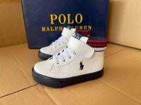 Ralphˉ Laurenˉ 2023 autumn and winter white soft PU leather high-top single buckle white shoes for boys and girls