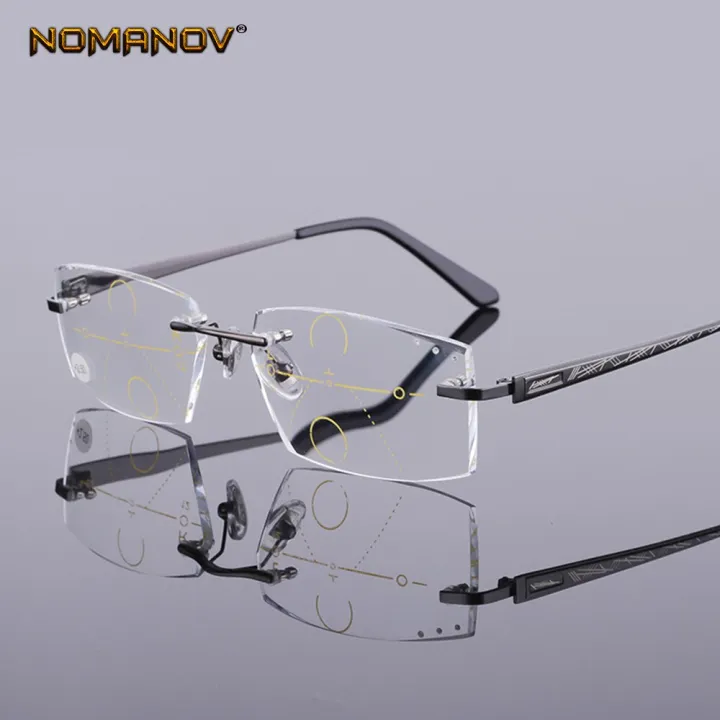 Progressive Multifocal Reading Glasses Titanium Alloy Rimless Diamond Cut See Near And Far Top 0 2907