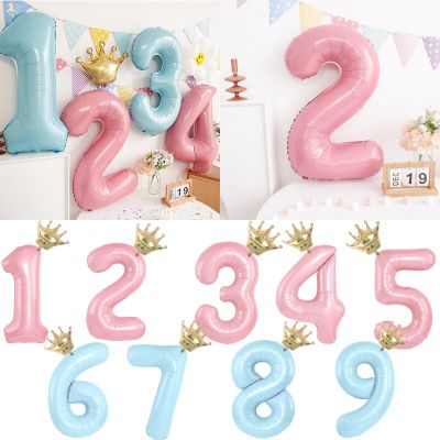 32Inch Pink Number Foil Balloons With Gold Crown 1st Years Old Balloon Birthday Party Wedding Decoration Baby Shower Toys Balloons
