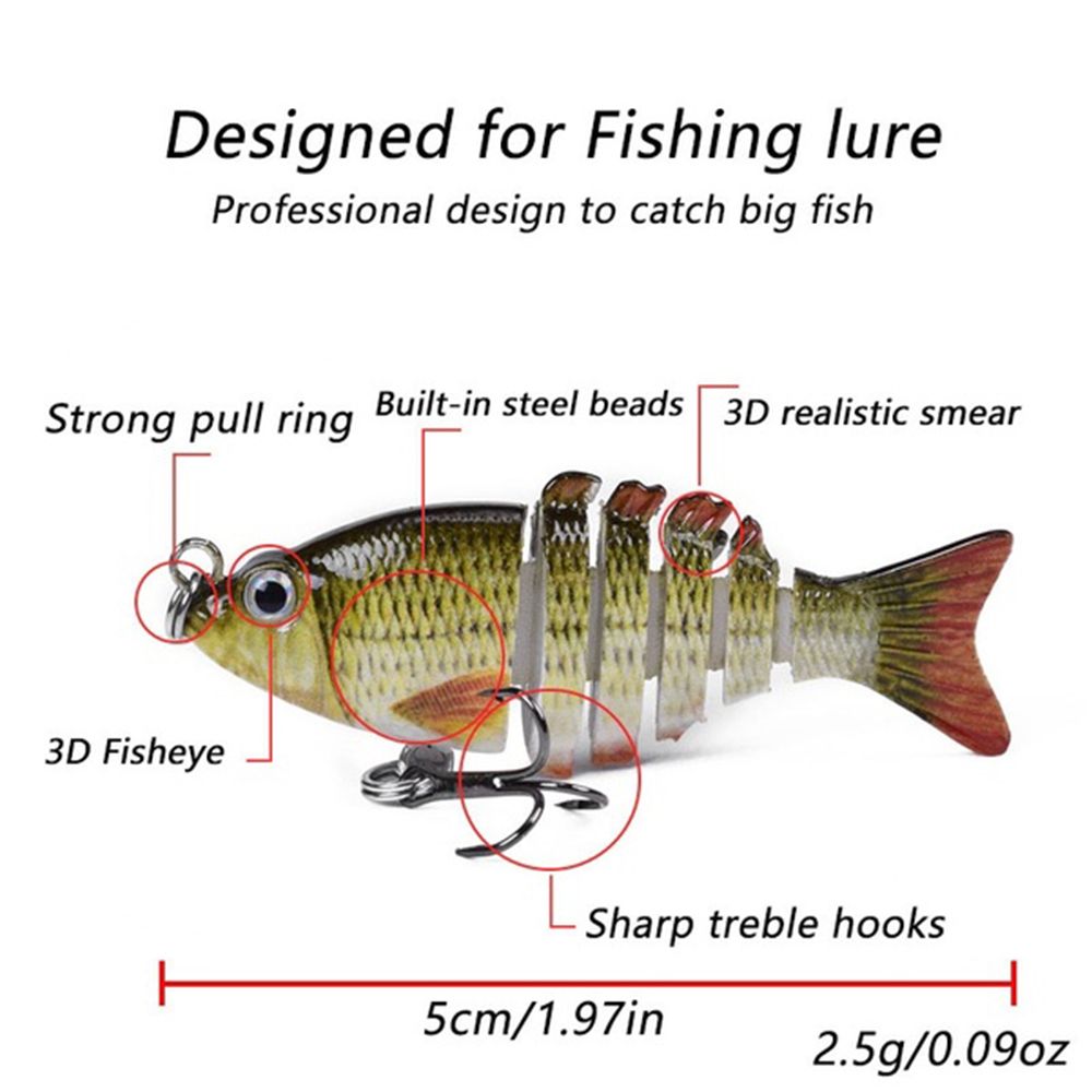 Lifelike Eyes 7 Segment Bionic Bait Treble Hooks Crucian Carp Fishing Lure