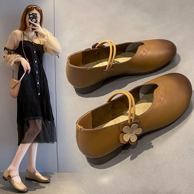 2023 Autumn New Shallow Mouth One Line Flower Small Single Shoes Fashionable and Comfortable Soft Face Round Head Show Feet Small Lazy Shoes