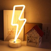 ♈ LED Neon Sign Lightning Shaped USB Battery Operated Night Light Decorative Table Lamp for Home Party Living Room Decoration