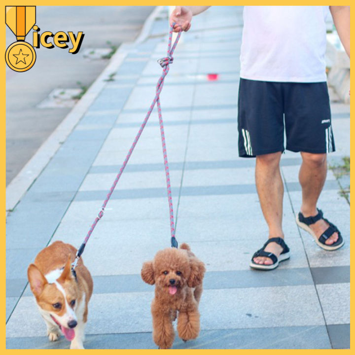 iceyhome-สายจูงสุนัขลายทางสะท้อนแสงสำหรับสุนัขขนาดกลางและขนาดใหญ่-สายจูงสำหรับสุนัขไนลอนคู่มัลติฟังก์ชัน