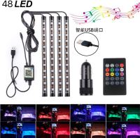 ไฟสีสันภายในรถ 5V/12V แถบไฟLED Light บรรยากาศไฟตกแต่งอุปกรณ์เสริม 48/ LED USBไฟตกแต่งรถ สร้างบรรยากาศ ควบคุมด้วยรีโมท พร้อมระบบควบคุมเสียง