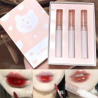 ลิปกลอส ลิปสติก ติดทน ให้ความชุ่มชื้น❤️Cute Bear Mirror Lip glaze Water gloss Lip gloss lipstick