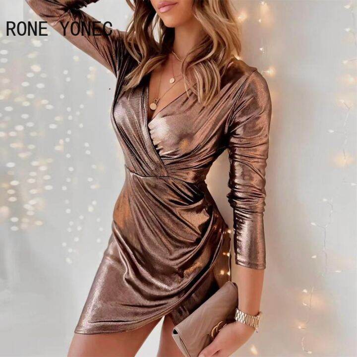 yf-women-solid-long-sleeves-wrap-deep-v-neck-party-mini-dress-sexy-dresses