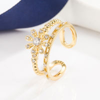 Japan and South Korea Light Luxury Simple Ring Womens Sweet Flower Ring Micro-inlaid Zircon Ring Sunflower Ring Open Ring DSIP