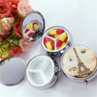 【CW】✧☏℡  New Metal Pill Round Three Epoxy Folding Makeup Medicine Storage