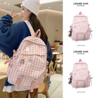 Large-capacity commuter high-end backpack 2023 new high school large-capacity backpack small fresh plaid backpack 【JYUE】