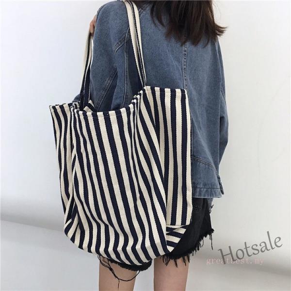 hot-sale-c16-korean-canvas-shoulder-bag-women-retro-striped-tote-bag-large-capacity-shoulder-shopping-bag