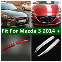 Lapetus Chrome Mesh Front Grille Trim Cover Car Inserts Racing Grille Red For Mazda 3 2014 - 2016 Accessories Exterior Refit Kit