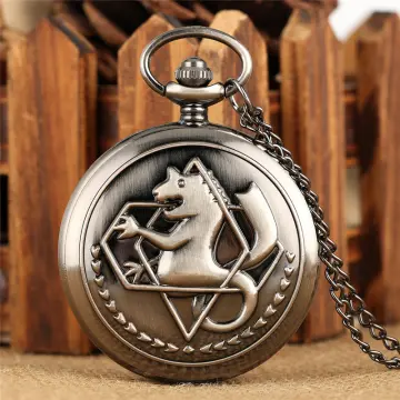 4pcs/set Popular Fullmetal Alchemist Gifts Sets Quartz Pocket Watch with  Cosplay Edward Elric Anime Necklace Pendant Anime Clock