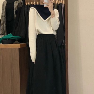 [COD] style bump big lapel knit sweater high waist show thin long skirts couture autumn two suits
