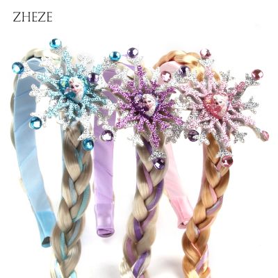 【CC】 Frozen Headband And Snow Wig Braid Rhinestones Hairband Birthday Hair Accessories