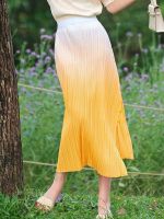 ❀๑❦ Aiden001 7018 Average Size Side Slit Button Irregular Gradient Color Skirt Miyake Stall Womens Skirt Female Summer