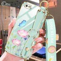 Callfire เคสโทรศัพท์สำหรับ OPPO A3S Realme C1 A12E A1K Realme C2แบบดอกไม้ผีเสื้อ Electroplated สายรัดข้อมือซิลิโคนเชือกยาวป้องกัน Falling