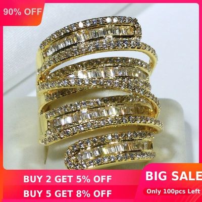 Handmade 24K Gold Diamond Ring Real 925 sterling silver Jewelry Engagement Wedding band Rings for Women Bridal Party accessory