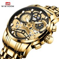 Men Stainless Steel Watch Sports Style Luminous Dial Quartz Movement Mechanical Style Waterproof Mens Analog Automatic Wristatch