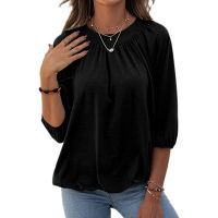 2021 Autumn New Fashion Solid Color Three-quarter Sleeve Round Neck Casual Loose T-Shirt Pullover Womens Clothing