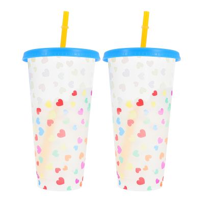 2pcs 710ml straw cup water cup pp thermochromic cup Plastic Cold Drink Cups Reusable Plastic Tumbler Ice Cold Drinking Cup