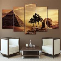 ปิรามิดอียิปต์ Androsphinx Sunset Scenery Wall Art-5ชิ้นกรอบ HD พิมพ์ภาพวาดผ้าใบโปสเตอร์-Modular Decor สำหรับห้อง