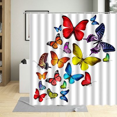 Cartoons Colorful Butterfly Bathroom Shower Curtain Insect Butterflies Printing Polyester Waterproof Child Curtains With Hooks