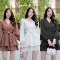 Dee-ya Shop เสื้อผ้าผู้หญิง จั๊มสูทขาสั้น สีน้ำตาล ขาว ดำ พร้อมส่ง