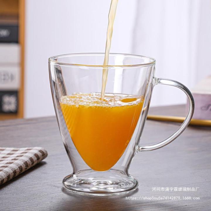 แก้วคู่โปร่งใสใช้ในครัวเรือนแก้วบอโรซิลิเกตทรงสูงถ้วยน้ำดื่มถ้วยใส่อาหารเช้ากาแฟนม-cupqianfun