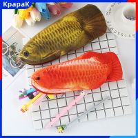 KpapaK 3D Arowana ทองถุงผ้าใส่ดินสอบรรจุขนาดใหญ่มีซิปเครื่องเขียนนักเรียนสุดสร้างสรรค์กระเป๋าเครื่องเขียน