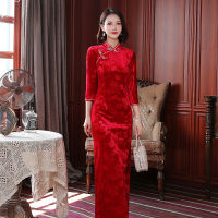 5สี Oriental ชุดแต่งงาน Vintage Qipao ผู้หญิง Elegant Slim เซ็กซี่ดอกไม้พิมพ์ปรับปรุง Cheongsam จีนแบบดั้งเดิม Costume