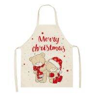 Merry Christmas Cotton Linen Sleeveless Aprons Kitchen Women Pinafore Christmas deer Home Cooking Baking Waist Bib