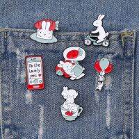 【YF】ↂ✥  New design cartoon white rabbit carrot brooch lapel pin To the lovely you balloon bicycle tea cup Rabbits Badge