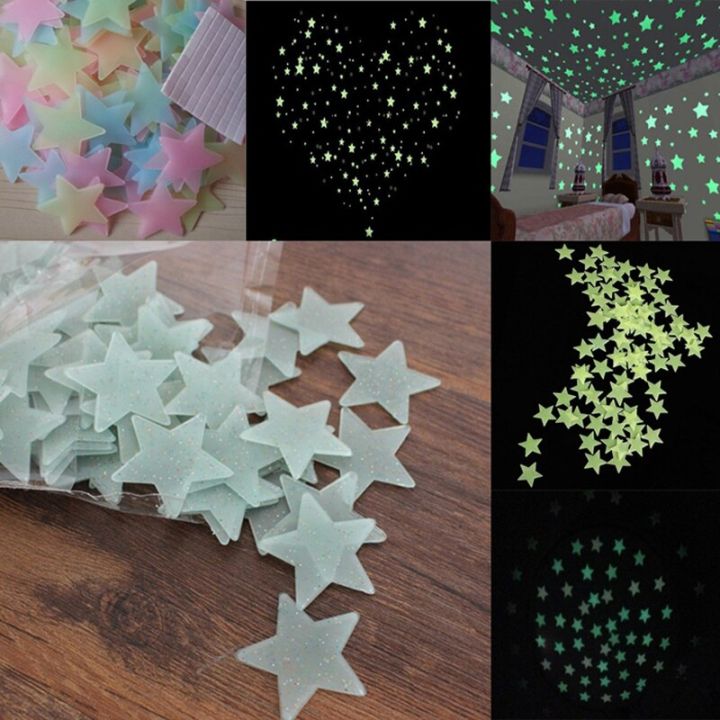 sale-nancarenko1977-สติกเกอร์ติดผนังรูปดาวของเด็กเด็กทารก-สติกเกอร์เรืองแสงเรืองแสงสีเรืองแสงในที่มืดจำนวน100ชิ้น