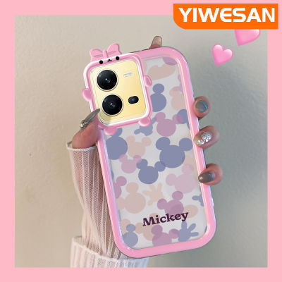 เคส Chenyyka สำหรับ Vivo V25 5G V25E X80 Lite 5G V27 V27E V27 Pro 5G S16 Pro S16e เคสการ์ตูนน่ารักสีชมพูม่วงมิกกี้เมาส์มีขอบสีสันสดใสเคสโทรศัพท์โปร่งใสเลนส์กล้องถ่ายรูปมอนสเตอร์เคสกันกระแทกกันกระแทก