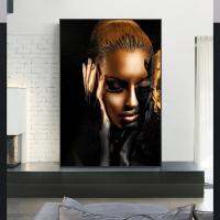 Black Gold African Woman Canvas Art โปสเตอร์และภาพพิมพ์สำหรับ Home Wall Decor