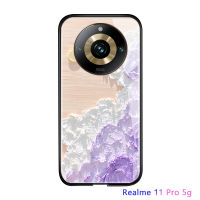 เคส Realme 11 Pro 5G Realme 11 Pro + 5G หรูหราสวยงามโรแมนติกทิวทัศน์ดอกไม้การ์ตูนรูปภูเขากันกระแทกมันวาวกระจกเทมเปอร์ด้านหลังเคสโทรศัพท์