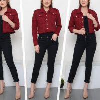 MERAH Mc girl Dark Red Crop Rawis Jeans Jacket Short Body Jeans Jacket Tassel Maroon Color