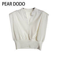 ❄✻ PEAR DODO เสื้อยืดแขนกุดตั้งคอรูปตัววีเกาหลีสำหรับผู้หญิง