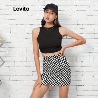 【คุณภาพสูง】Lovito เสื้อกล้าม แบบสายไขว้ เปิดหลัง สีพื้น สไตล์ลำลอง L07103 (สีดำ)