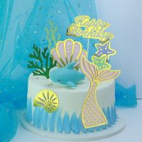 New Glitter Mermaid Tail Cute Shark Cake Topper For Kids Birthday Cake Decorations