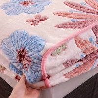 WOSTAR Winter warm flannel elastic fitted sheet mattress protector cover print floral plush super soft cozy double bed bed sheet