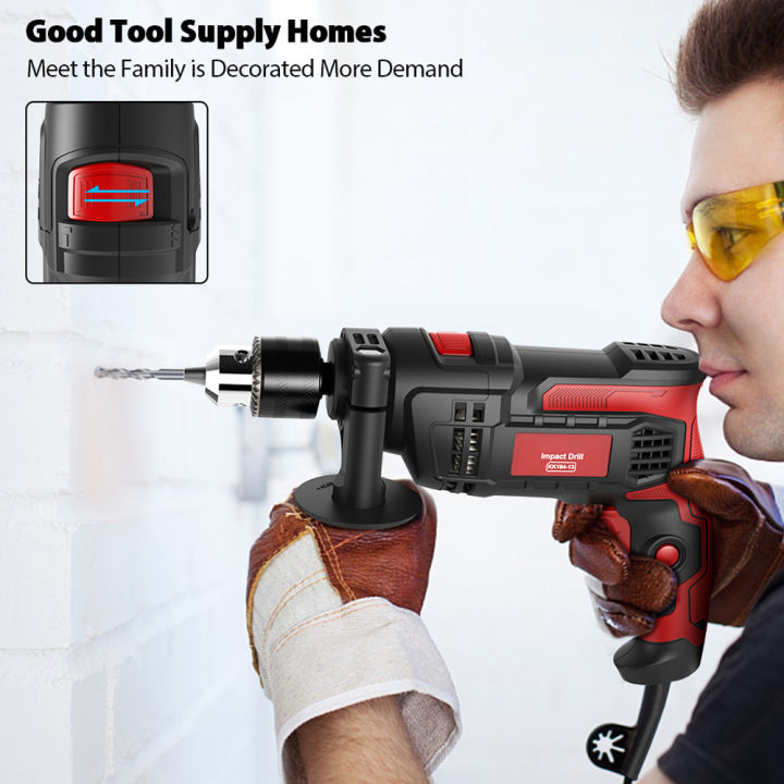 kkmoon-สว่านไร้สาย-hammer-drill-impact-drill-850w-3000-rpm-hand-electric-drill-with-360-rotating-handle-hammer-and-drill-2-mode-in-1-with-depth-gauge-for-drilling-steel-masonry-concrete-wood