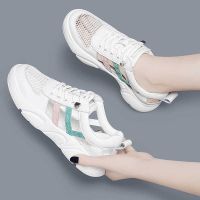 [COD] New sports sandals womens shoes summer thin section hollow breathable white Baotou lace flat mesh
