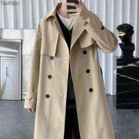 Twitflick ฤดูใบไม้ร่วงกลางความยาว Over-The-Knee Trench Coat Men S Tide ยี่ห้อเยาวชนสไตล์อังกฤษหลวมยาวเสื้อลำลองผู้ชาย